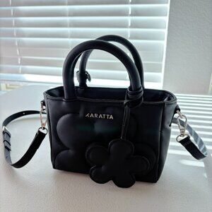 KARATTA Mini Quilted Flower Crossbody Bag Black Top Handle Purse